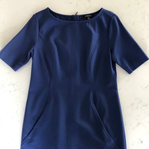 Brooks Brothers Elegant Jersey Boatneck Sheath Dress Cobalt Blue Sz 6 - Picture 2 of 14